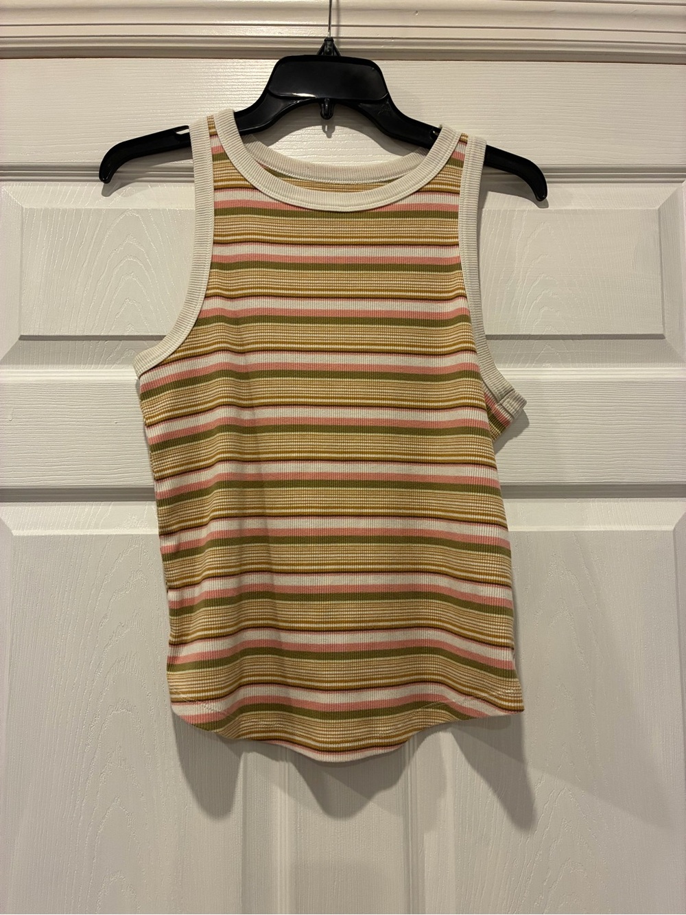 SO Striped Ribbed Tank Top in Olive, Pink & Cream